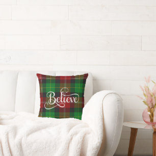 Cojín Decorativo Cree Decorativo Blanco Escritura Rojo Verde Tartán