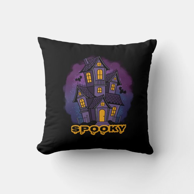Cojín Decorativo Creepy Purple Mansion Spooky Haunted House (Anverso)