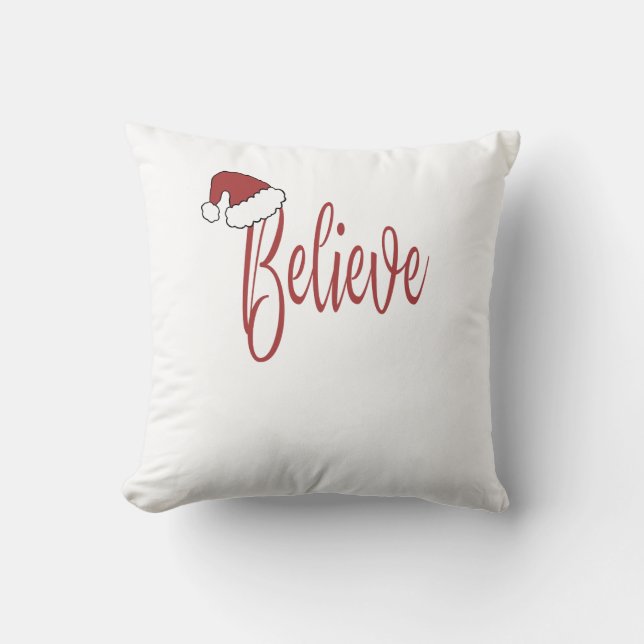 Cojín Decorativo Creer en Navidades con Sombrero rojo (Anverso)