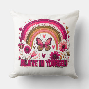 Cojín Decorativo Creer en ti mismo mariposa arcoiris flores Boho