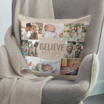 Cojín Decorativo Creer ser feliz 10 Collages de fotos de beige neut<br><div class="desc">Collage de fotos Pillow con 10 de tus fotos favoritas. La redacción en el centro dice "crea ser feliz" y está escrita en negrita en tipografía y escritura informal de tipografía delgada. La plantilla de la foto está configurada para que añada 10 imágenes, que se muestran en imágenes de paisaje,...</div>