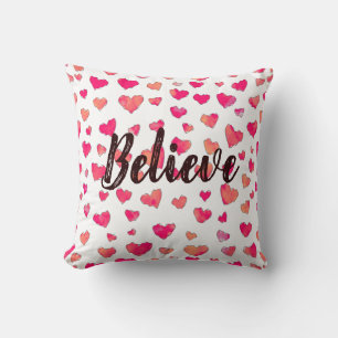 Cojín Decorativo Creer tipografía acuarela Corazones arte