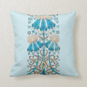 Cojín Decorativo Crema azul botánico floral de estilo Art Nouveau 