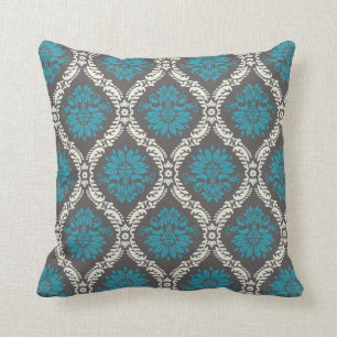 Cojín Decorativo crema azul turquesa y damasco marrón encantador