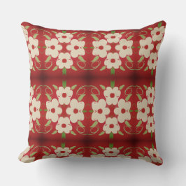 Cojín Decorativo Crema Con Flor Rojo Cranberry