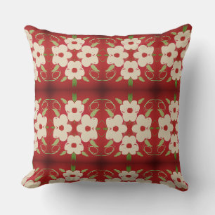 Cojín Decorativo Crema Con Flor Rojo Cranberry
