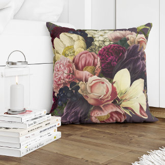 Cojín Decorativo Crema de ciruela morada y flores moradas de color