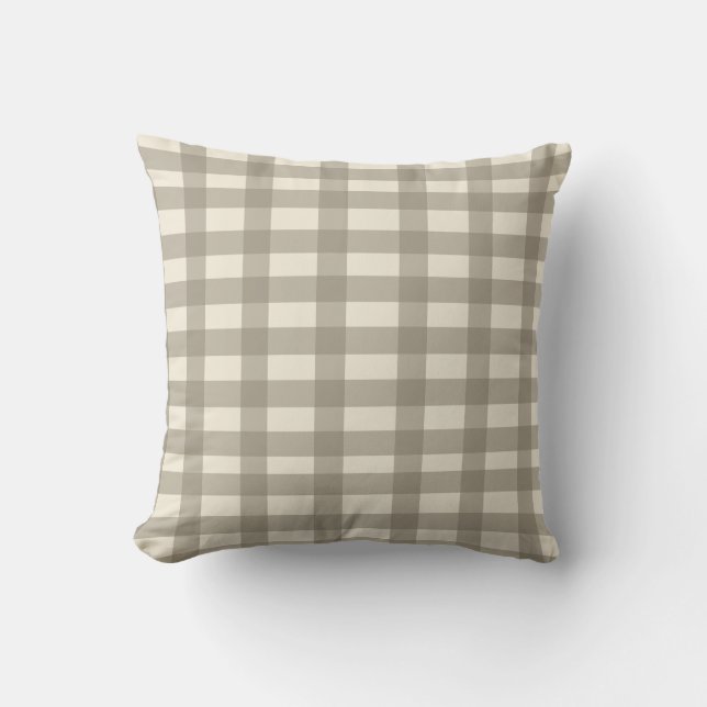 Cojín Decorativo Crema de Gingham y Toffee (Anverso)