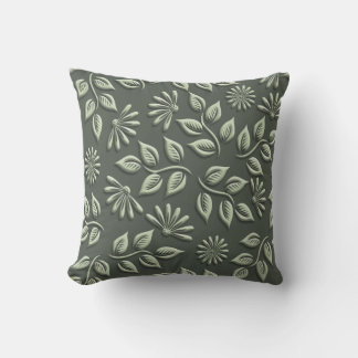 Cojín Decorativo Crema en patrón floral verde