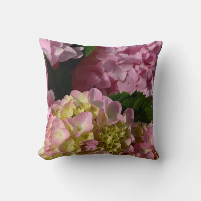 Cojín Decorativo Crema rosa Hydrangeas amarillo rosa verde floral (Anverso)