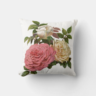 Cojín Decorativo Crema victoriana y rosas rosadas