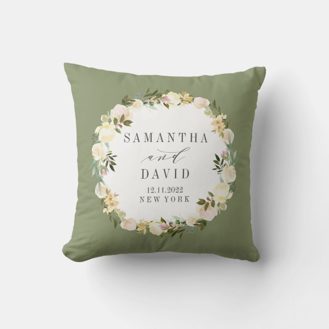 Cojín Decorativo Crema y salvia | mantenimiento personalizado Boda (Anverso)