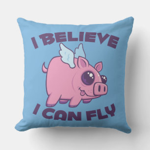 Cojín Decorativo Creo que puedo volar Cerdito Kawaii Lindo