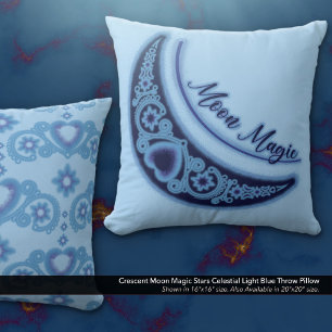 Cojín Decorativo Crescent Moon Magic Stars Celestial Light Blue