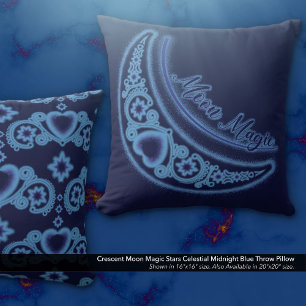Cojín Decorativo Crescent Moon Magic Stars Celestial Midnight Blue