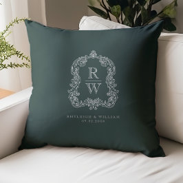Cojín Decorativo Crest de Monograma Antiguo Nombres Verde Bosque Bo