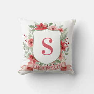 Cojín Decorativo Crest de Navidad Grandmillennial Monograma de Na