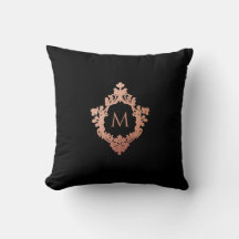 Crest Ornate Elegante Monograma Rosa Negro Oro