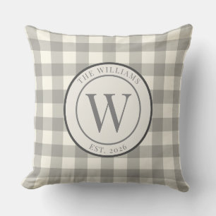 Cojín Decorativo Crestas de familia de gingham gris rústico con mon