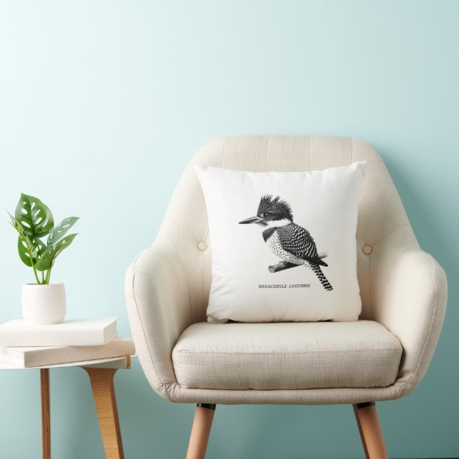 Cojín Decorativo Crested Kingfisher Monochrome Throw Pillow (Silla)