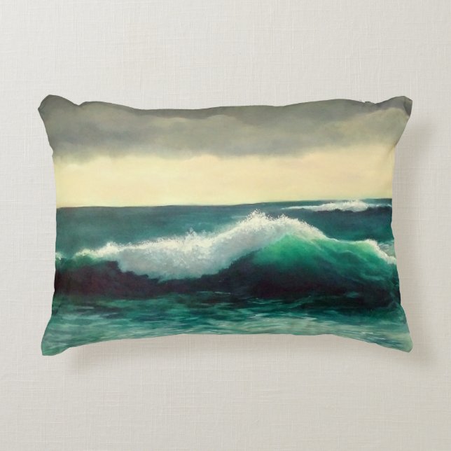 Cojín Decorativo Cresting Wave Seascape Painting, Turbulent Seas (Anverso)