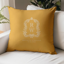 Cojín Decorativo Crestón de Monograma Vintage Amarillo Marigold par
