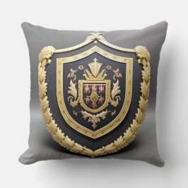 Cojín Decorativo Crestón Ornamental Dorado Atemporal con Escudo
