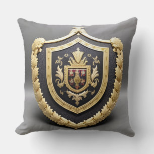 Cojín Decorativo Crestón Ornamental Dorado Atemporal con Escudo