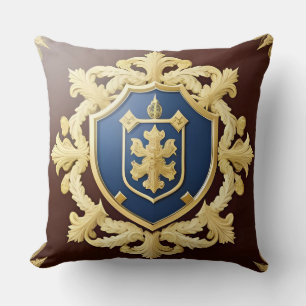 Cojín Decorativo Crestón Ornamental Dorado Clásico con Escudo