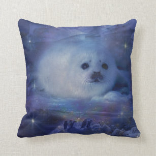 Cojín Decorativo Cría de foca en el hielo - paisaje marino hermoso