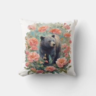 Cojín Decorativo Cría de oso negro de Alabama rodeada de camelia