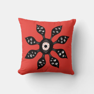 Cojín Decorativo Criatura Floral de Ojo Raro y Brujeril Horror Rojo