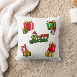 Cojín Decorativo Criatura verde de Navidad con cajas de regalo