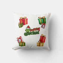 Cojín Decorativo Criatura verde de Navidad con cajas de regalo
