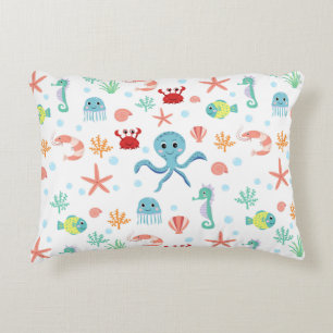 Cojín Decorativo Criaturas Marinas Subacuáticas Caprichosas