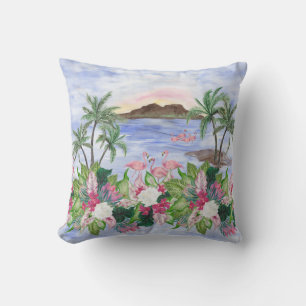 Cojín Decorativo Crímenes hawaianos: Patrón acuarela tropical