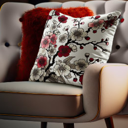 Cojín Decorativo Crimson Blossom Elegance - Flora de inspiración ja