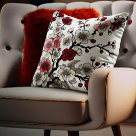 Cojín Decorativo Crimson Blossom Elegance - Flora de inspiración ja