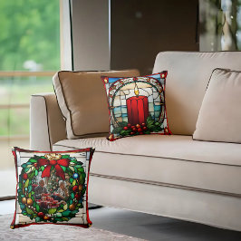 Cojín Decorativo Crimson Navidades Candle Faux Stained Glass