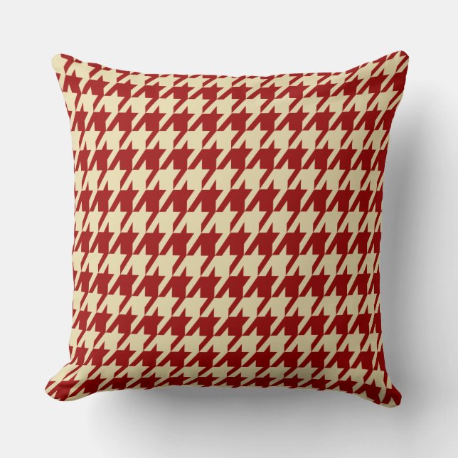 Cojín Decorativo Crimson Red & Cream Houndstoth Grandes Baldosas (Anverso)