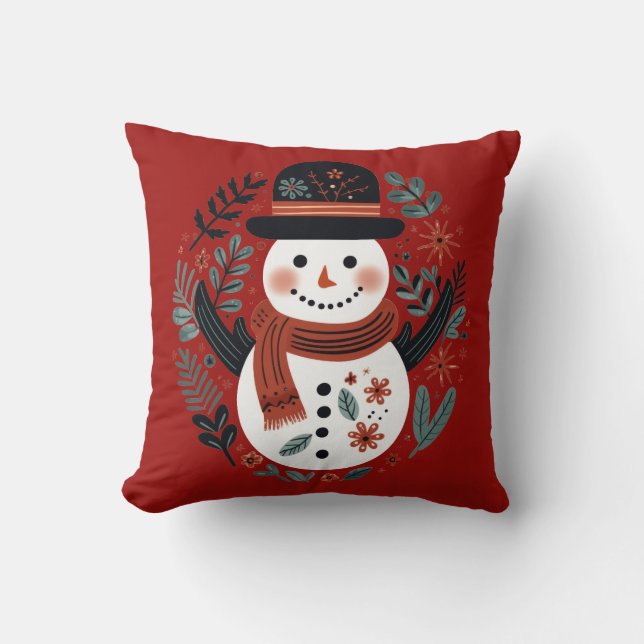 Cojín Decorativo Crimson Red Snowman Navidades (Anverso)