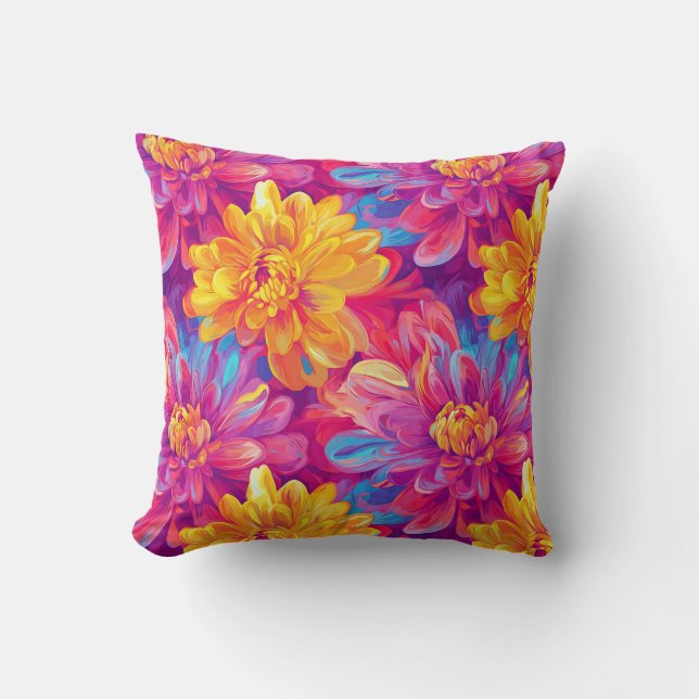 Cojín Decorativo Crisantemo de fusión Pop Art Vibrante Diseño (Anverso)