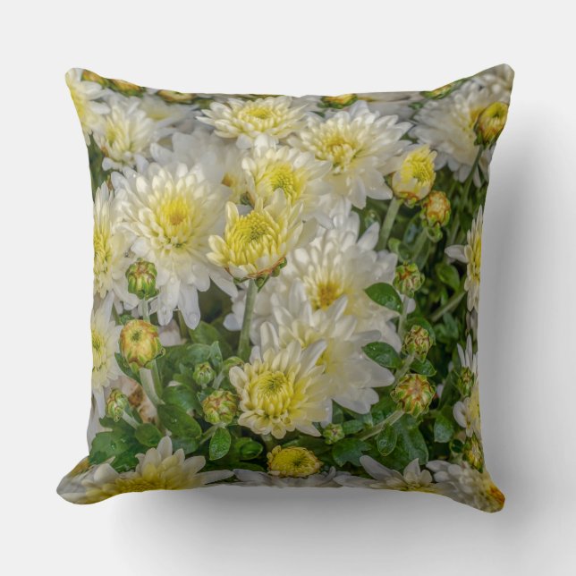 Cojín Decorativo Crisantemo Floral Amarillo Verde Blanco (Anverso)