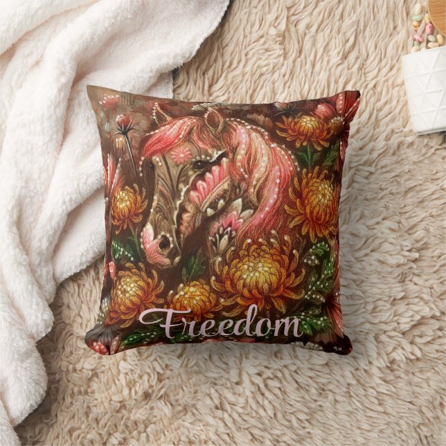 Cojín Decorativo Crisantemo floral de caballos de otoño personaliza (Manta)