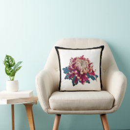 Cojín Decorativo crisantemo rojo y amarillo japonés negro