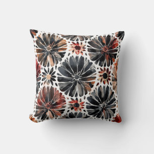Cojín Decorativo Crisantemos Acuarela Floral Oscuro
