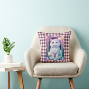 Cojín Decorativo Cristal Cat Purple Black Plaid Curte White Kitten