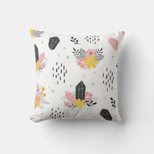 Cojín Decorativo Cristales negros y rosas con flores y abstractos