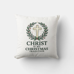 Cojín Decorativo Cristo es mi tradición de Navidad Diseño de cruz v