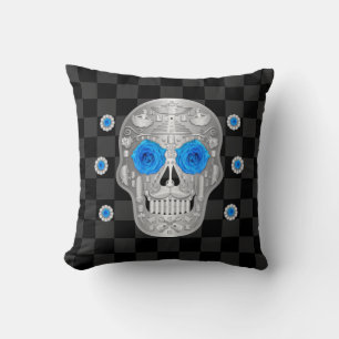 Cojín decorativo cromado Calavera (Rosa azul)
